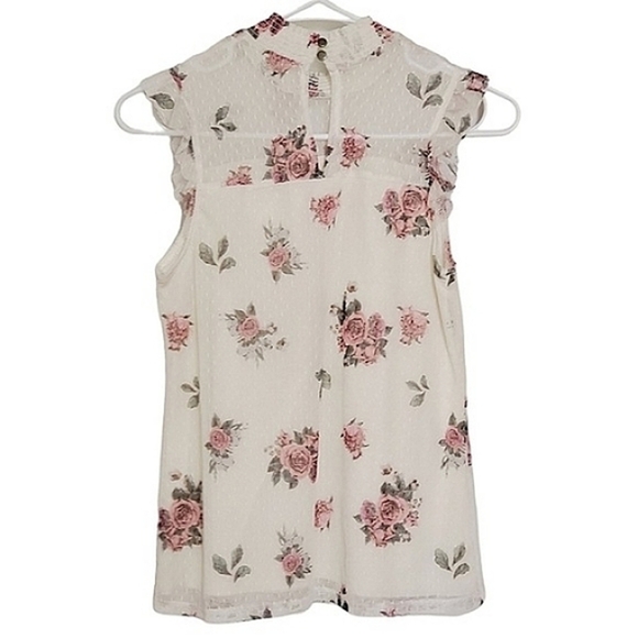 1298 * No Boundaries Floral Babydoll Blouse Cream Pink Size M (7/9) - Picture 2 of 8
